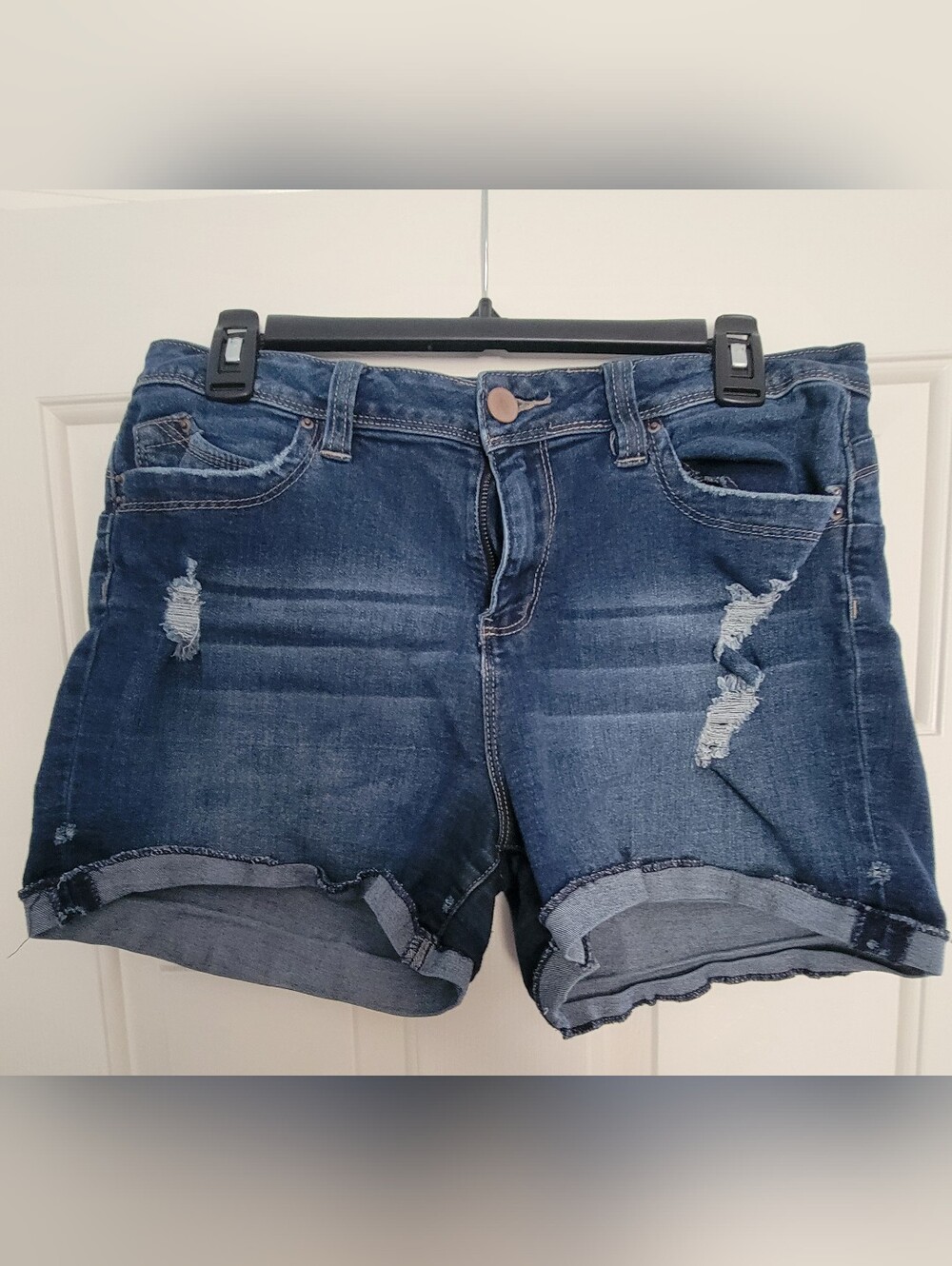 Fashion Nova Dark Blue Distressed Denim Shorts